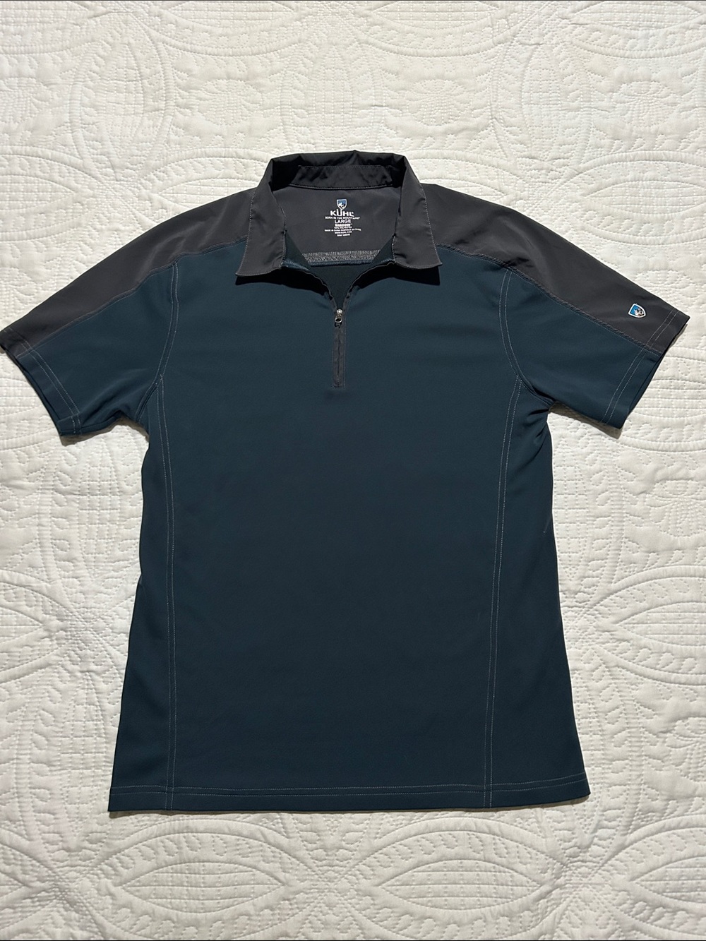 KUHL Men's Navy and Charcoal Shadow Polo - Performance- Sz: L
